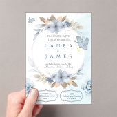 Elegant Blue Floral Wedding Invitation with Dove a アクリル招待状 (インサイチュ (ポータブル))