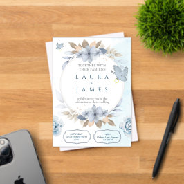 Elegant Blue Floral Wedding Invitation with Dove a アクリル招待状