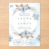 Elegant Blue Floral Wedding Invitation with Dove a アクリル招待状 (正面)