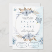 Elegant Blue Floral Wedding Invitation with Dove a 招待状 (正面)