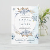 Elegant Blue Floral Wedding Invitation with Dove a 招待状 (スタンド正面)