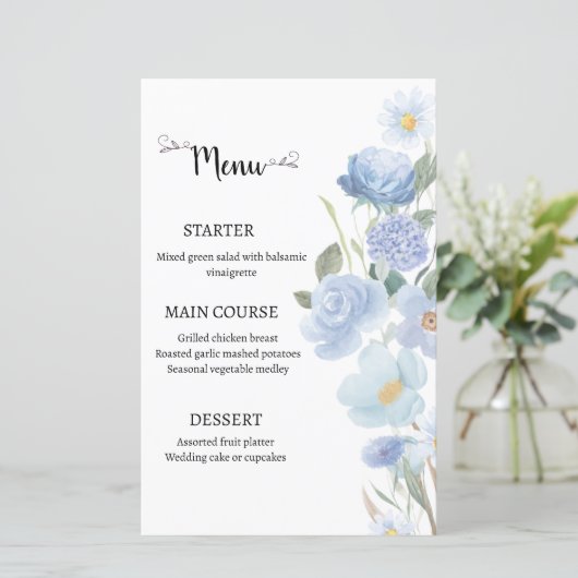 Elegant Blue Floral Wedding Menu (スタンド正面)