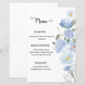 Elegant Blue Floral Wedding Menu (正面/裏面)