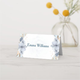 Elegant Blue Floral Wedding Place Card  プレイスカード