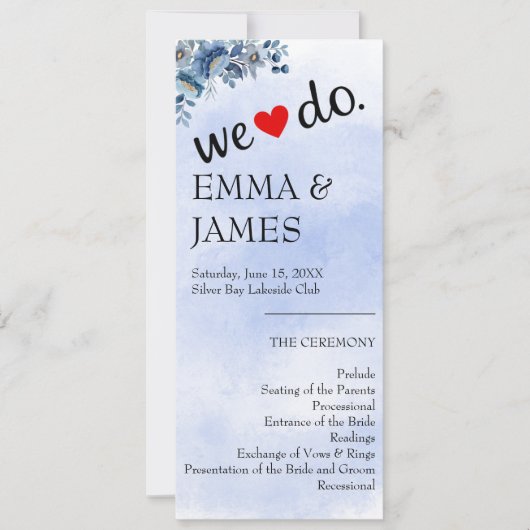 Elegant Blue Floral Wedding Programs (正面)