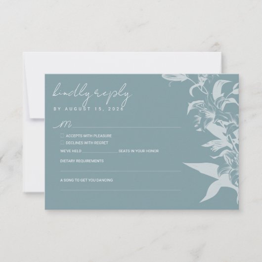 Elegant Blue Floral Wedding RSVP Card (正面)