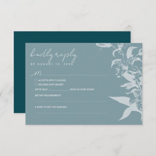 Elegant Blue Floral Wedding RSVP Card (正面/裏面)