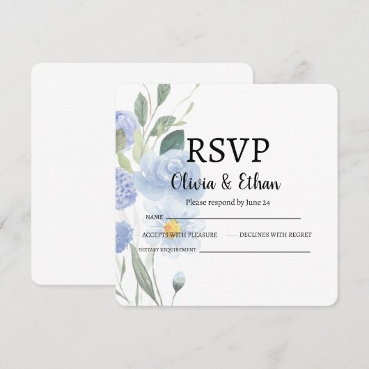 Elegant Blue Floral Wedding RSVP Card (正面/裏面)
