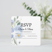 Elegant Blue Floral Wedding RSVP Card (スタンド正面)