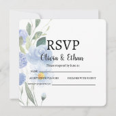 Elegant Blue Floral Wedding RSVP Card (正面)