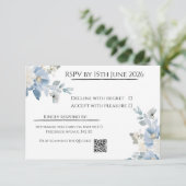 Elegant Blue Floral Wedding RSVP Card with QR Code (スタンド正面)