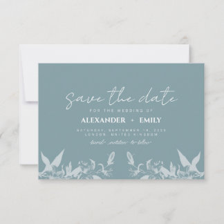 Elegant Blue Floral Wedding Save the Date Card 出欠カード