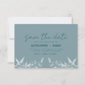 Elegant Blue Floral Wedding Save the Date Card 出欠カード (正面)