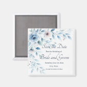 Elegant Blue Floral Wedding Save the Date Magnet マグネット (正面/裏面)