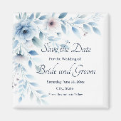 Elegant Blue Floral Wedding Save the Date Magnet マグネット (正面)
