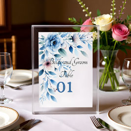 Elegant Blue Floral Wedding Table Card テーブルナンバー