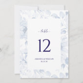 Elegant Blue Floral Wedding Table Number Card 招待状 (正面)