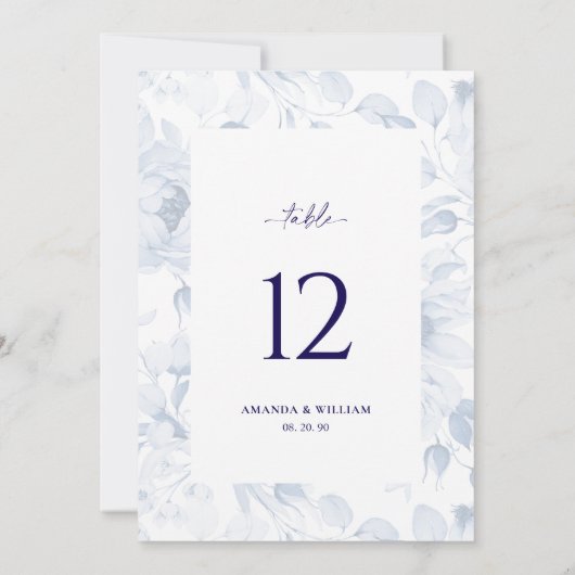 Elegant Blue Floral Wedding Table Number Card 招待状 (裏面)