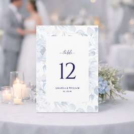 Elegant Blue Floral Wedding Table Number Card 招待状