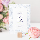 Elegant Blue Floral Wedding Table Number Card 招待状