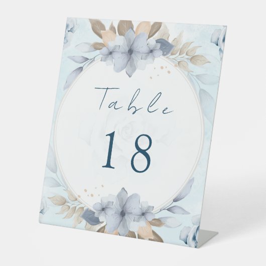 Elegant Blue Floral Wedding Table Number | Printab 台座サイン (正面)