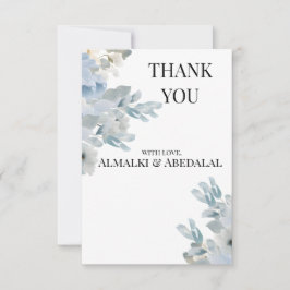 Elegant Blue Floral Wedding Thank You Card 