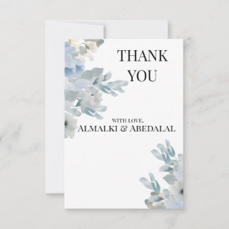 Elegant Blue Floral Wedding Thank You Card 