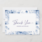 Elegant Blue Floral Wedding Thank You Card サンキューカード (正面)