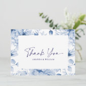 Elegant Blue Floral Wedding Thank You Card サンキューカード (スタンド正面)