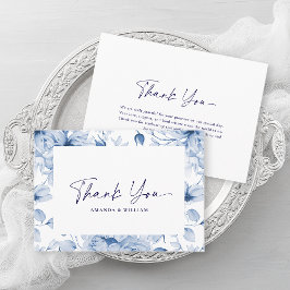 Elegant Blue Floral Wedding Thank You Card サンキューカード