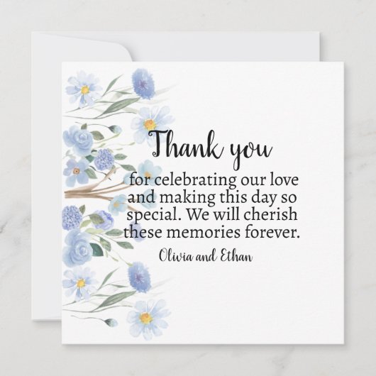 Elegant Blue Floral Wedding Thank You Card サンキューカード (正面)