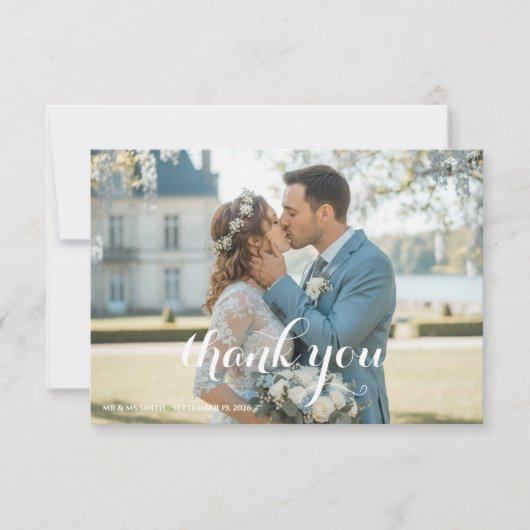Elegant Blue Floral Wedding Thank You Card 出欠カード (正面)