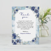 Elegant Blue Floral Wedding Thank You Flat Cards サンキューカード (スタンド正面)