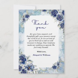 Elegant Blue Floral Wedding Thank You Flat Cards サンキューカード
