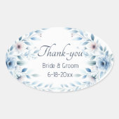 Elegant Blue Floral Wedding Thank-you Sticker 楕円形シール (正面)