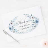 Elegant Blue Floral Wedding Thank-you Sticker 楕円形シール (封筒)