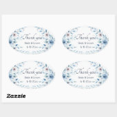 Elegant Blue Floral Wedding Thank-you Sticker 楕円形シール (シート)