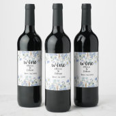 Elegant Blue Floral Wedding Wine Label ワインラベル (ボトル)