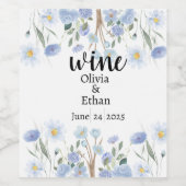 Elegant Blue Floral Wedding Wine Label ワインラベル (シングルラベル)