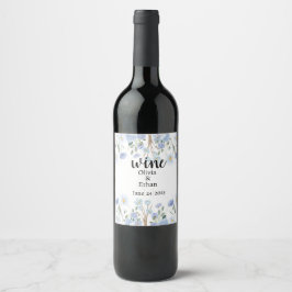 Elegant Blue Floral Wedding Wine Label ワインラベル