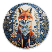 Elegant Blue Floral William Morris Inspired Fox セラミックノブ (正面)