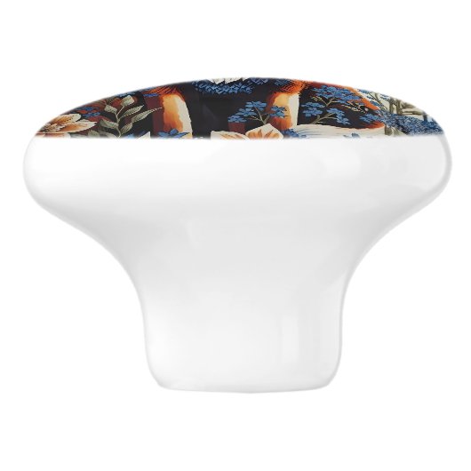 Elegant Blue Floral William Morris Inspired Fox セラミックノブ (側面)