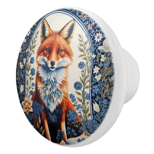 Elegant Blue Floral William Morris Inspired Fox セラミックノブ (右)