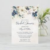 Elegant Blue Floral Winter Bridal Shower 招待状 (スタンド正面)