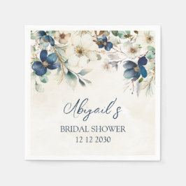 Elegant Blue Floral Winter Bridal Shower Napkin スタンダードカクテルナプキン