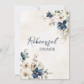 Elegant Blue Floral Winter Rehearsal Dinner 招待状 (裏面)