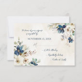 Elegant Blue Floral Winter RSVP Wedding Card (正面)