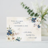 Elegant Blue Floral Winter RSVP Wedding Card (スタンド正面)