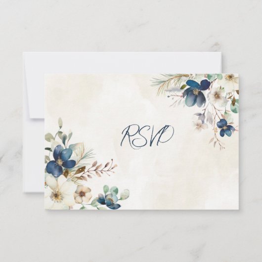 Elegant Blue Floral Winter RSVP Wedding Card (裏面)