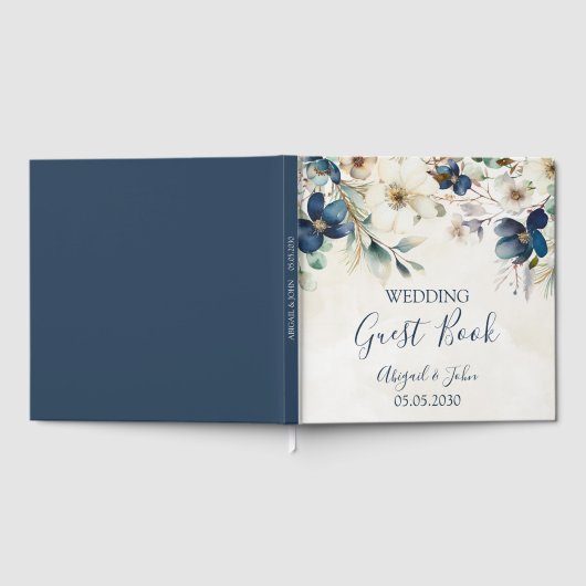 Elegant Blue Floral Winter Wedding ゲストブック (全面)